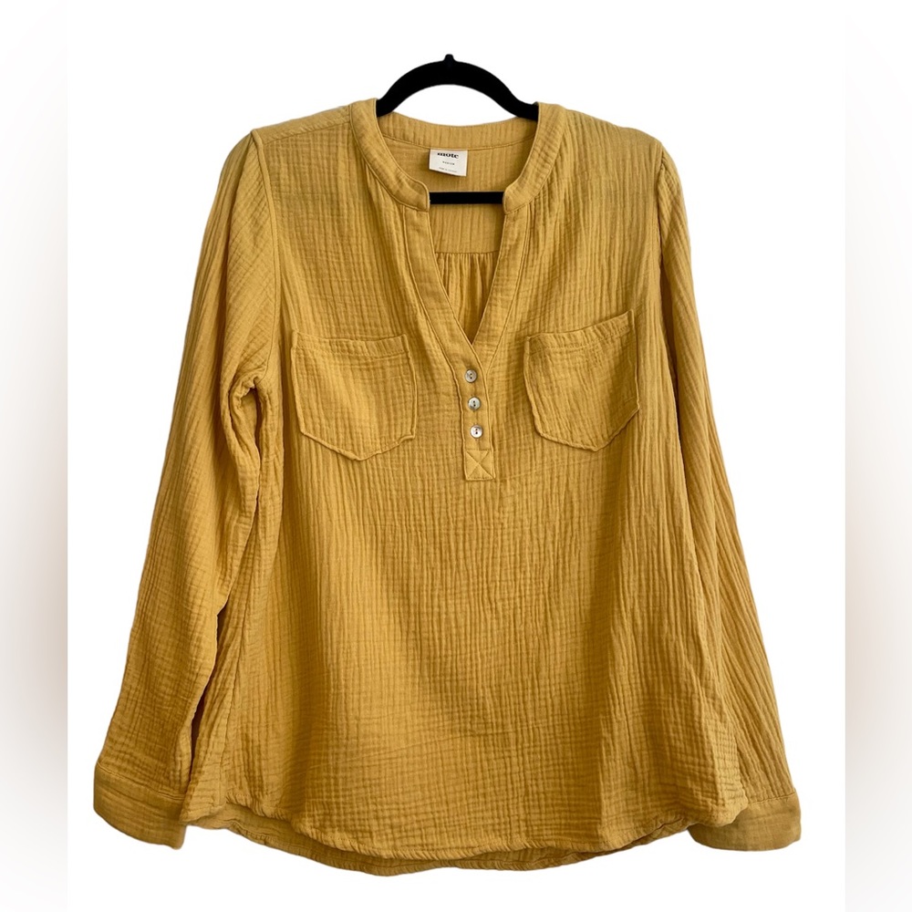 Anthropologie Mote Long Sleeve 3 Button V-Neck Gauze Lightweight Top - Size M